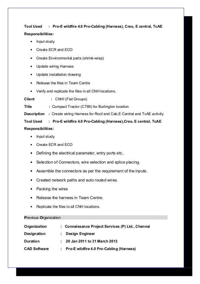 jayaprakash resume Car Wiring Harness description update wiring harness and installation drawing and e central and tcae activity; 3